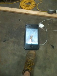 iPhone balanced on Skycam plotter 2